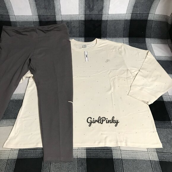 VS PINK LEGGINGS OUTFIT WITH LONG SLEEVE CAMPUS BLING LOGO TEE IN SIZE 2X - Picture 9 of 11